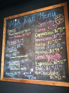 Menu at Milk Run Donut Cafe in Steamboat, Colorado